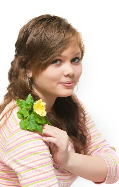 Krásná Šťastná Mladá Žena Držící Rostlin — Stock fotografie