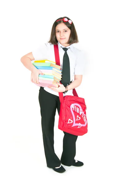 Η μαθήτρια με μια κόκκινη τσάντα — Φωτογραφία Αρχείου