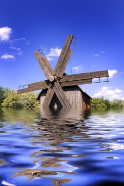 Windmill in flood clipart