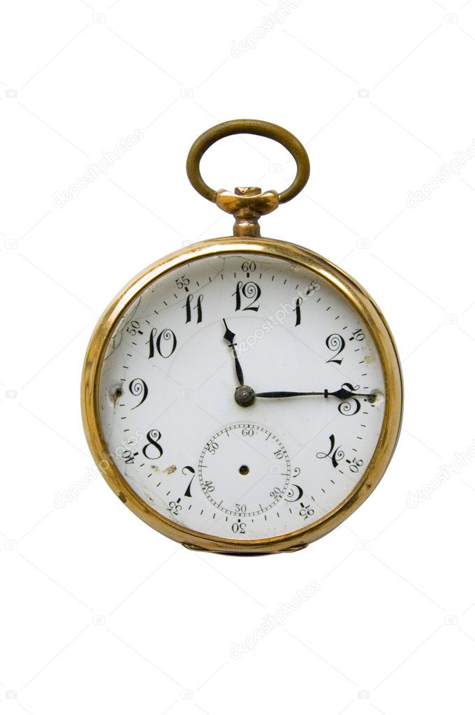 Old pocket watch isolated over white