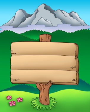 Big wooden sign with mountains clipart