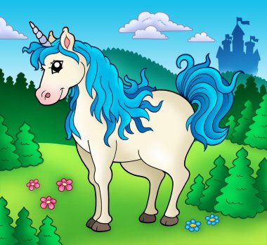 Cute unicorn in forest clipart