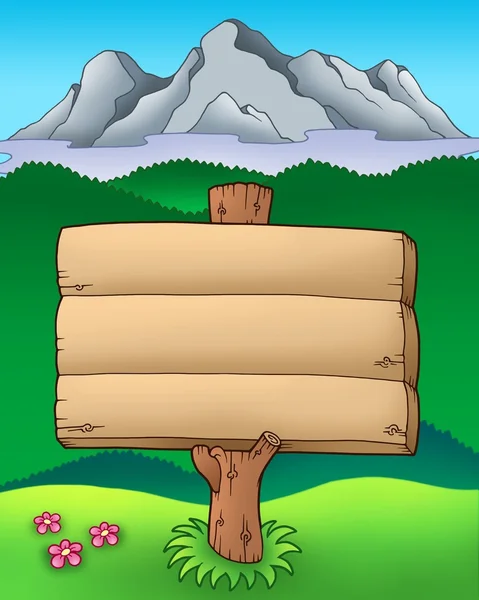 Большой деревянный знак с горами — стоковое фото