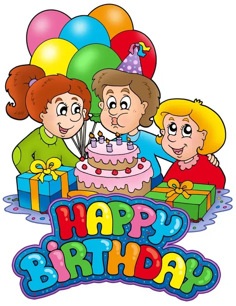 Birthday sign with happy family — Stock Photo, Image