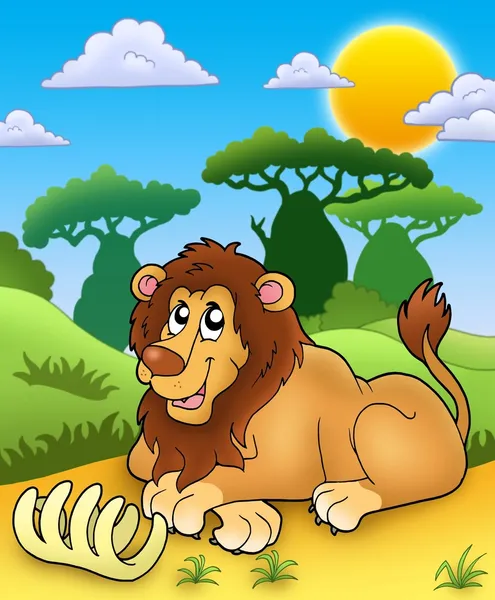 Kemik ile sevimli aslan — Stok fotoğraf