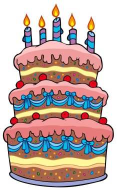 Big cartoon cake with candles clipart