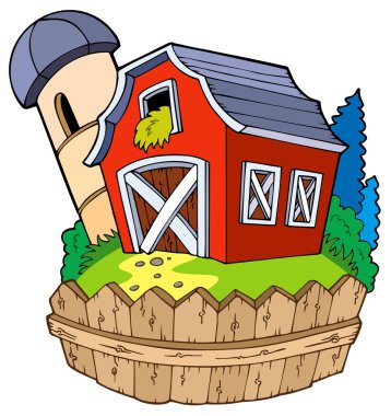 Cartoon red barn with fence clipart