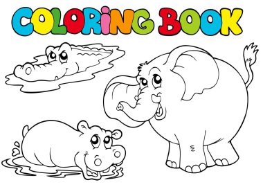 Coloring book with tropic animals 1 clipart