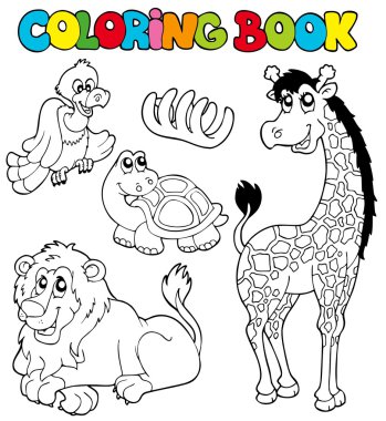 Coloring book with tropic animals 2 clipart