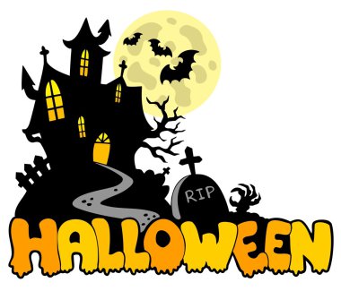 Halloween house with sign 1 clipart