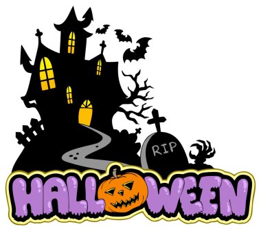 Halloween house with sign 2 clipart