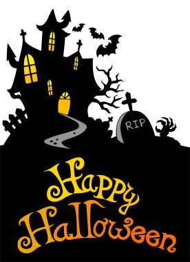 Halloween house with sign 3 clipart