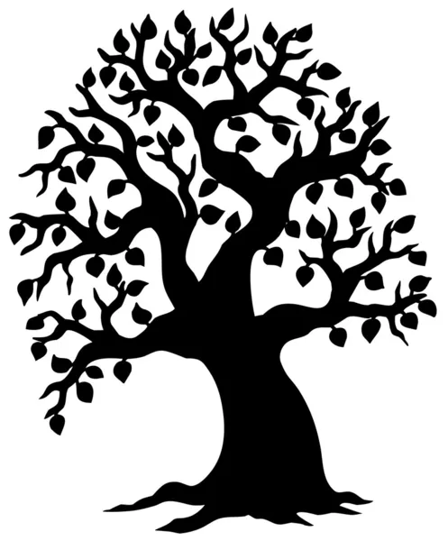 Gran silueta de árbol frondoso — Vector de stock