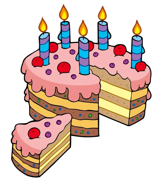 Doğum günü pastası dilimlenmiş karikatür — Stok Vektör