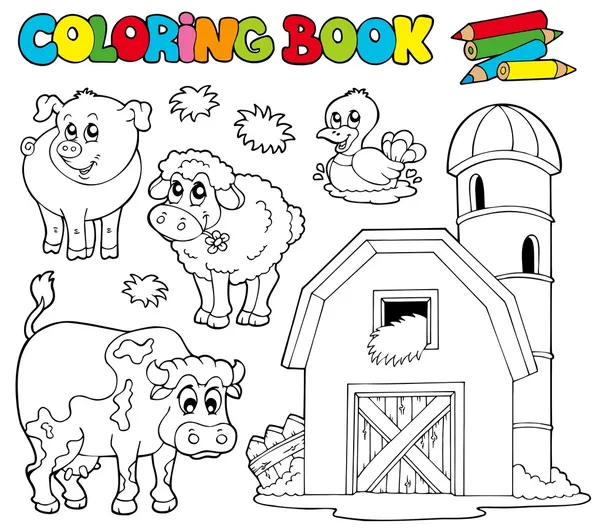 Libro para colorear con animales de granja 1 — Vector de stock