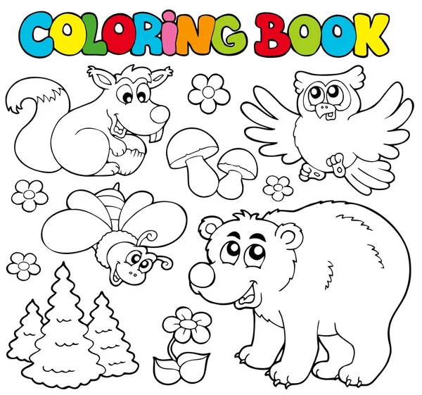 Coloring book with forest animals 1 — Stock Vector