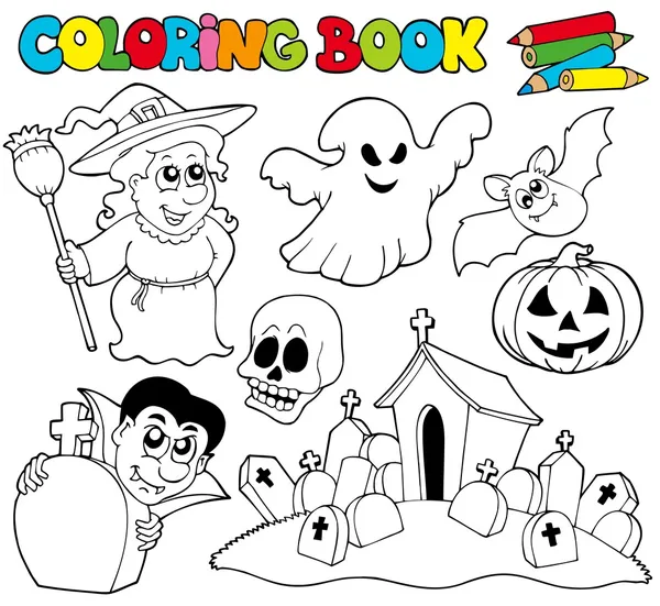 Coloring book with Halloween theme — Stock Vector