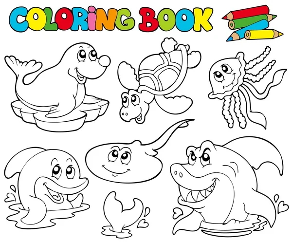 Coloring book with marine animals 1 — Stock Vector