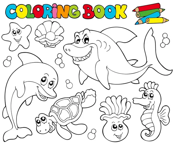 Coloring book with marine animals 2 — Stock Vector
