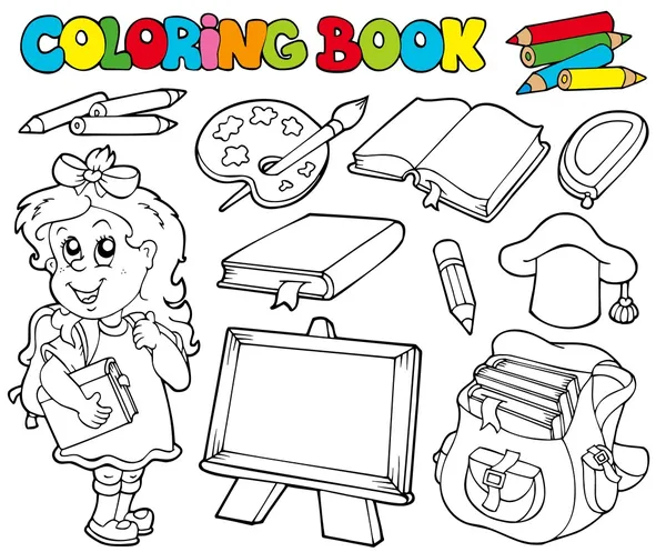 Libro da colorare con tema scolastico 1 — Vettoriale Stock
