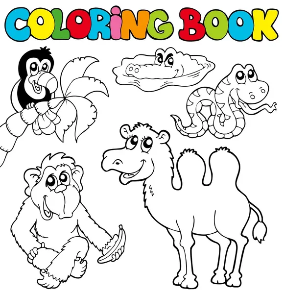 Coloring book with tropic animals 3 — Stock Vector
