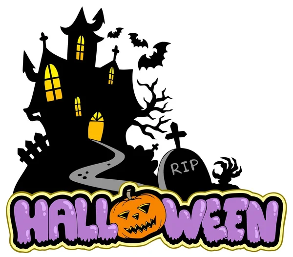 Casa de Halloween com sinal 2 — Vetor de Stock