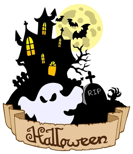Halloween tema com fantasma — Vetor de Stock