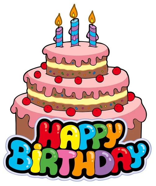 Assinatura de aniversário feliz com bolo — Vetor de Stock