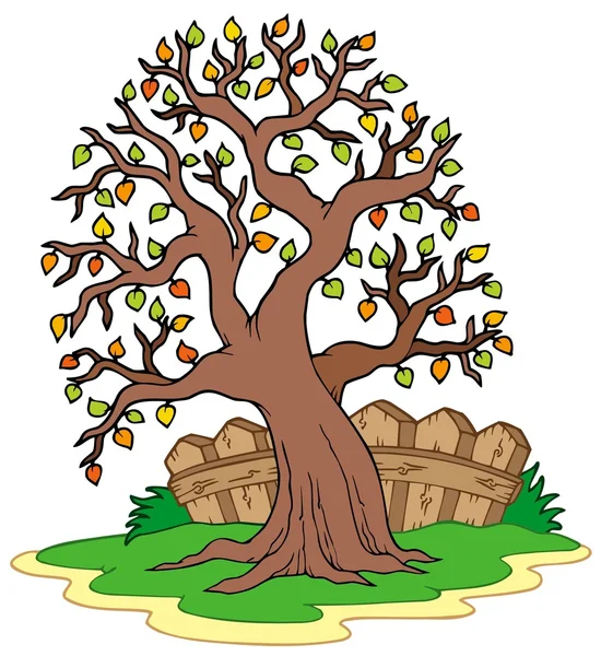 Drzewo liściaste z ogrodzenia — Wektor stockowy