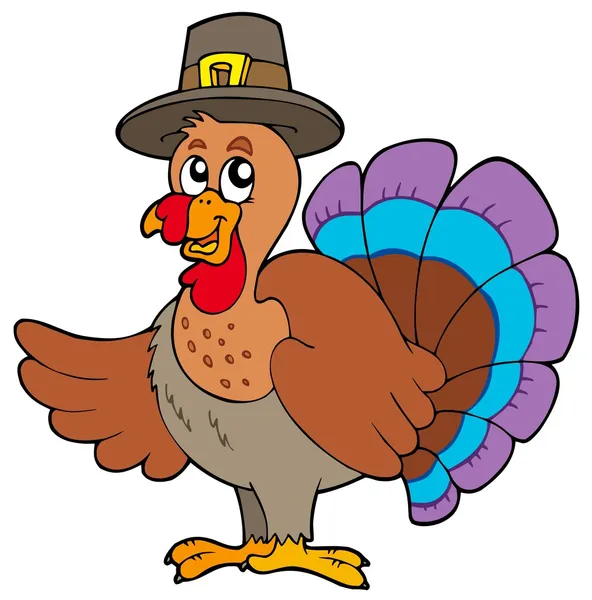 Dinde de Thanksgiving avec chapeau — Image vectorielle