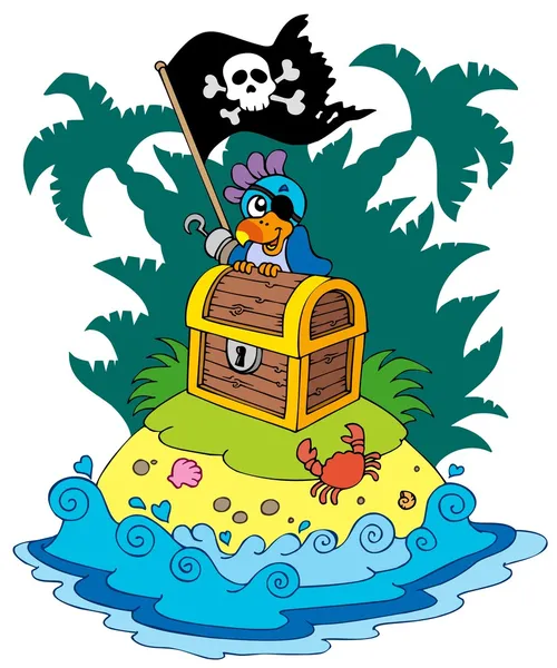 Ilha do tesouro com papagaio pirata — Vetor de Stock