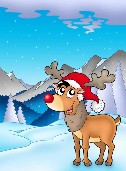 Noel tema ile sevimli geyik — Stok fotoğraf