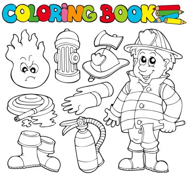 Coloring book firefighter collection clipart