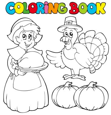 Coloring book Thanksgiving theme clipart