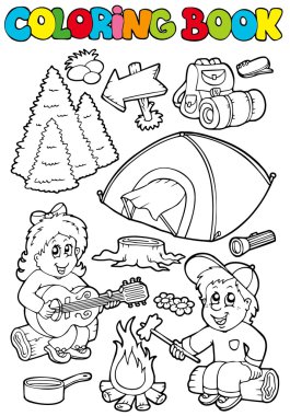 Coloring book with camping theme clipart