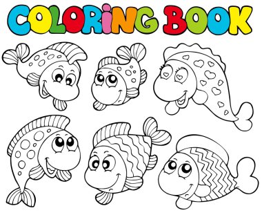 Coloring book with crazy fishes clipart