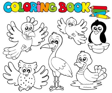 Coloring book with cute birds 1 clipart