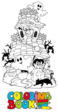 Coloring book with haunted house clipart