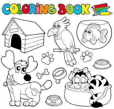 Coloring book with pets 1 clipart