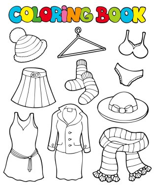 Coloring book with various clothes clipart