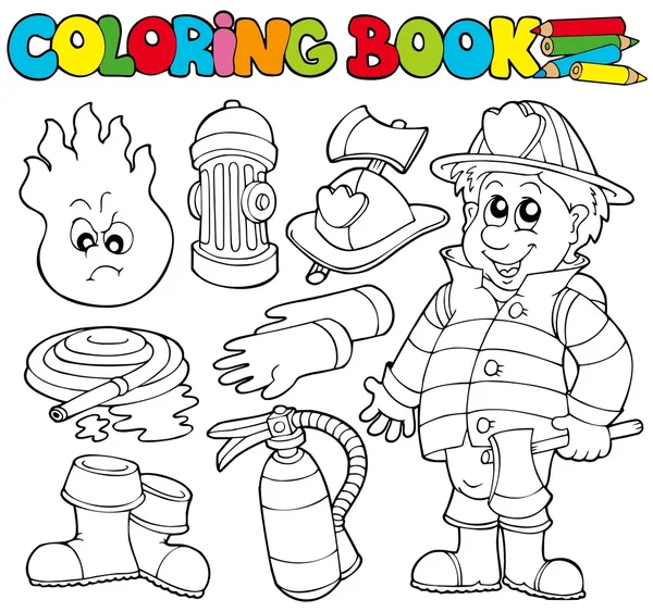 Coloring book firefighter collection — Stock Vector