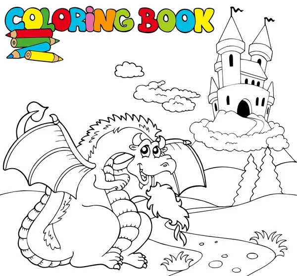 Livro para colorir com dragão grande 1 — Vetor de Stock