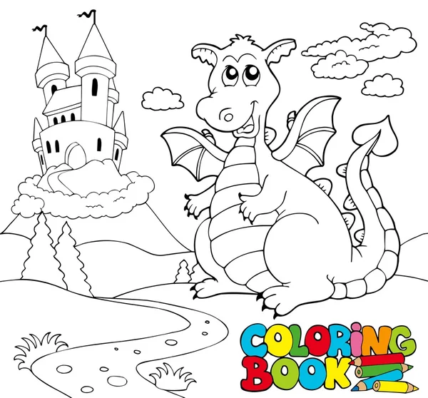 Livre à colorier avec grand dragon 2 — Image vectorielle