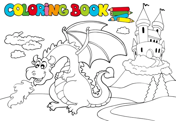 stock vector Coloring book with big dragon 3