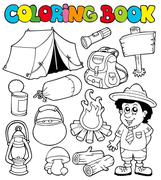 Libro da colorare con immagini campeggio — Vettoriale Stock