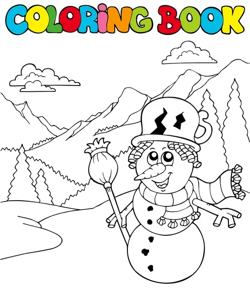 Coloring book with cartoon snowman — Stock Vector