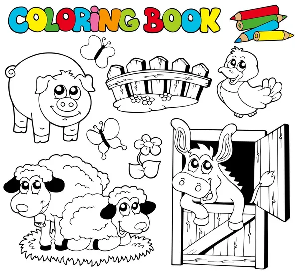 Libro da colorare con animali da fattoria 2 — Vettoriale Stock