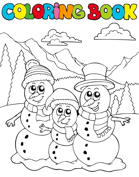 Βιβλίο ζωγραφικής με οικογένεια χιονάνθρωπος — Διανυσματικό Αρχείο