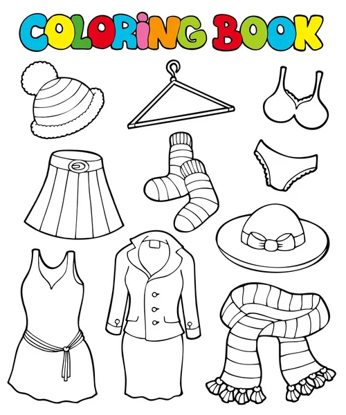 Coloring book with various clothes — Stock Vector