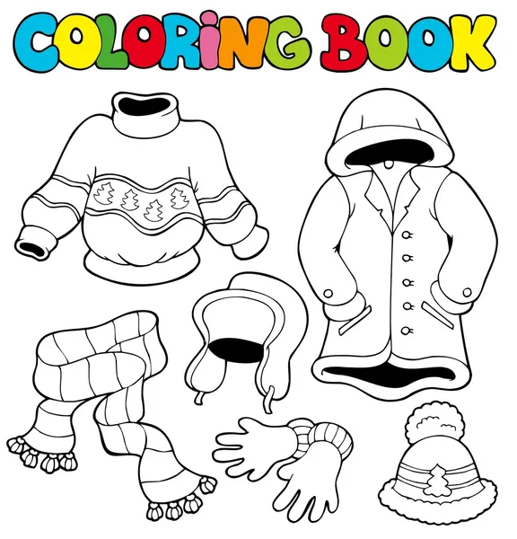 Coloring book with winter clothes — Stock Vector